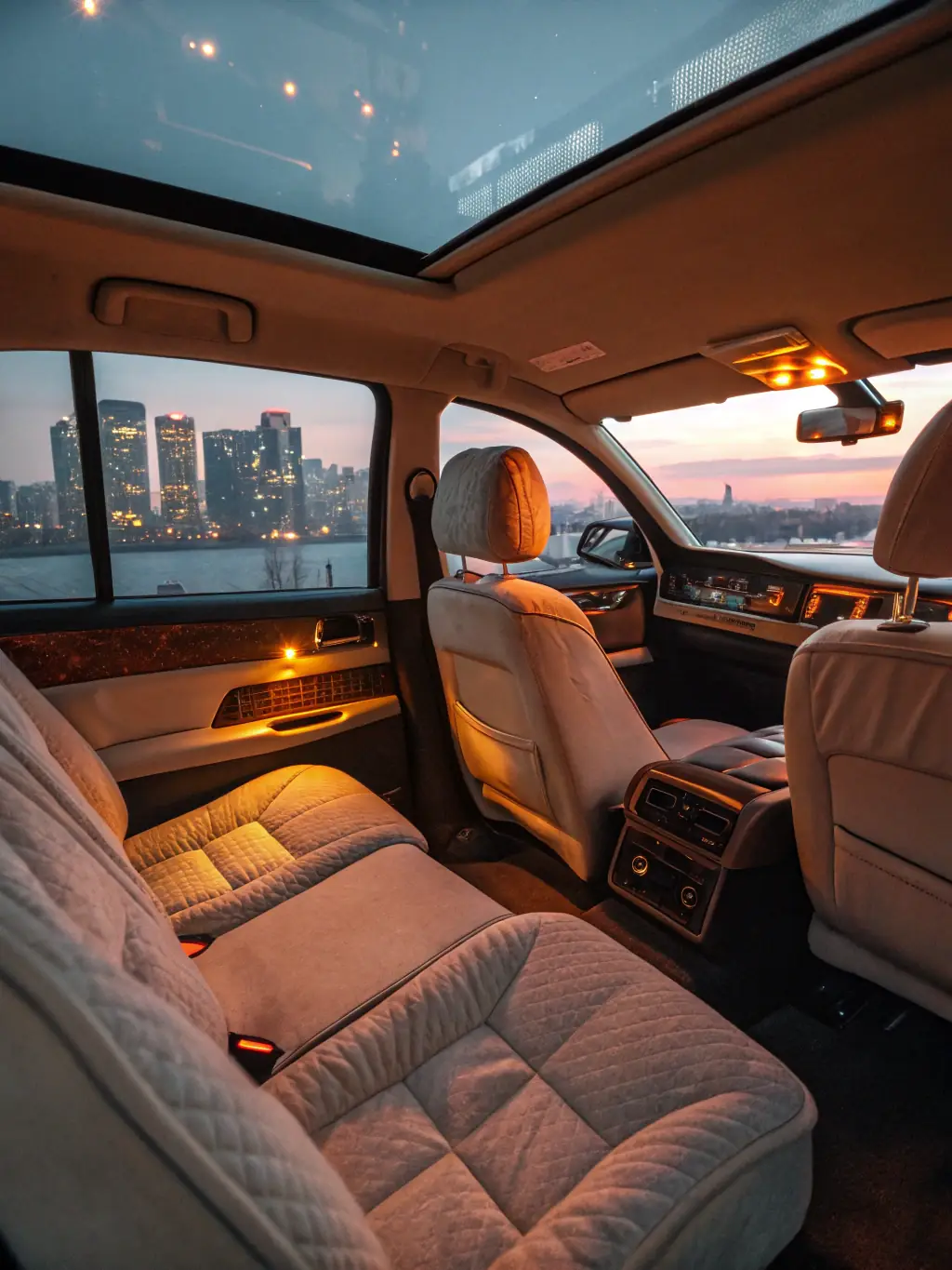 An interior shot of a Ritzeker taxi van, showcasing comfortable seating, ample legroom, and a clean, well-maintained environment. The image should emphasize the comfort of the ride.