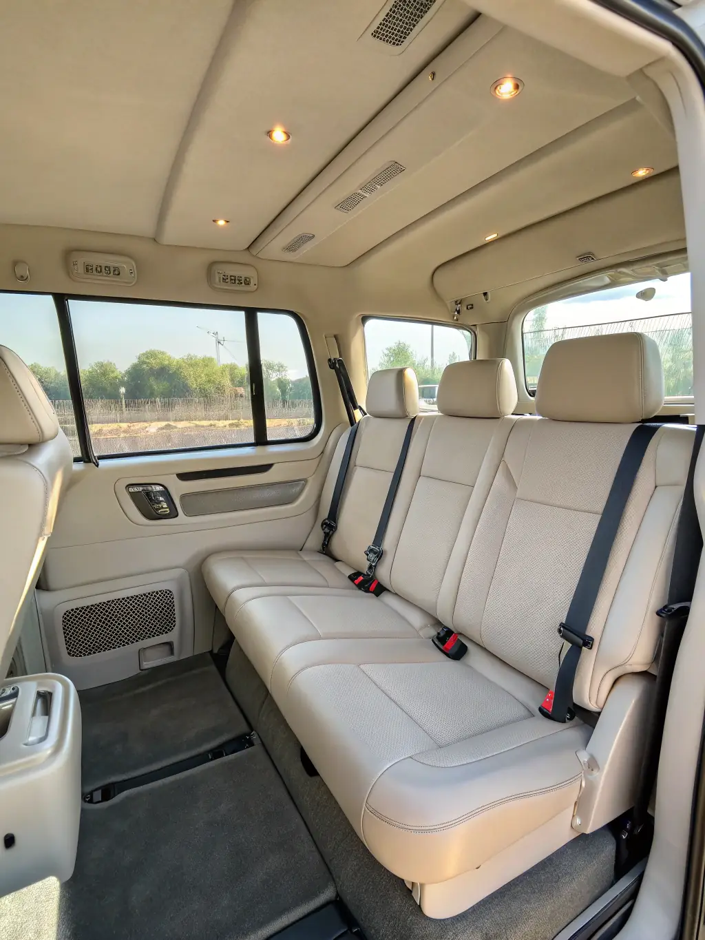 A spacious and well-maintained taxi interior with comfortable seating and ample legroom, emphasizing Ritzeker's focus on patient comfort during transport.